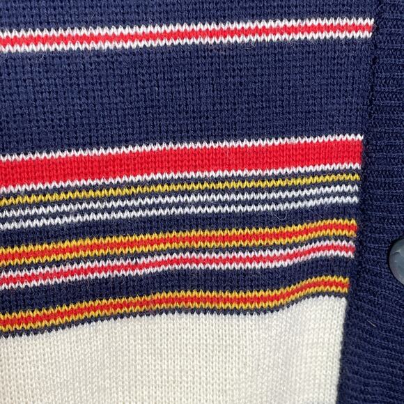 VTG VAMP by Koret size M Knit SWEATER V-Neck Button up 3/4 Sleeves Striped BLUE - Picture 12 of 16